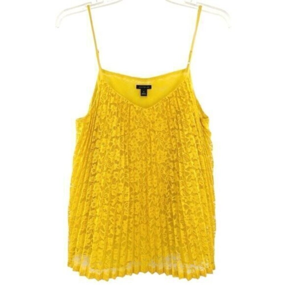 Ann Taylor Yellow Lace Pleated Tank Top Camisole Medium